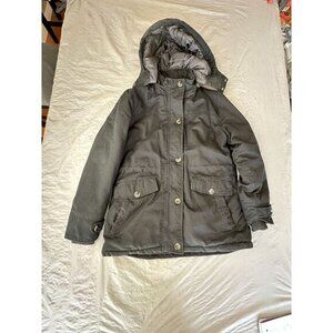 Wenyen Womens Black Jacket Medium heavy coat hooded zipper button cotton‎